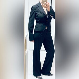 Dolce & Gabbana Black Gabardine suit with Lace Detail